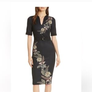 Ted Baker London Black Floral Midi Dress Size 1